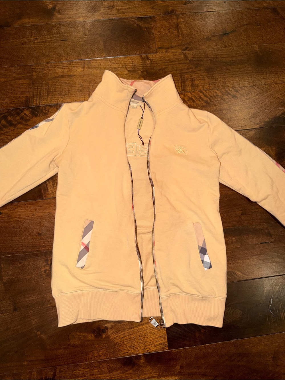 Burberry Woman’s Beige Zip-Up Sweatshirt with signature check taping